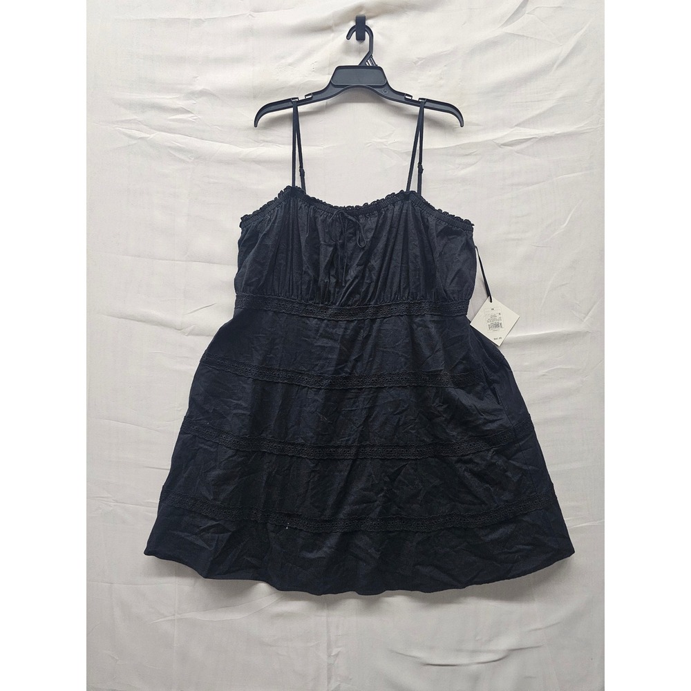 Ava & Viv Womens Smocked Tiered Lace Trim Tank Top Black Cotton Casual Size 1X